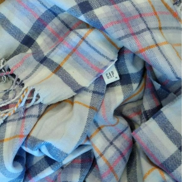 Gap Plaid Scarf, Oversize, White Gray Pink Orange, EUC - Picture 3 of 4